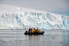 19A Zodiac With Steep Glacier Behind At Cuverville Island On Quark Expeditions Antarctica Cruise